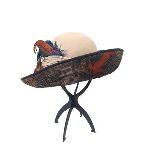 Vintage Don Anderson 100% Wool Doe Skin Bollman Hat Co Dramatic Feather Accent